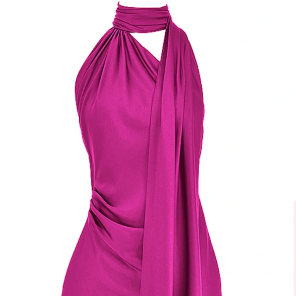 💖 HOUSE OF CB HOT PINK WRAP NECK DRESS 💖 - Picture 13 of 15